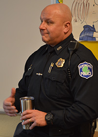 Kentwood Police Department Officer Jeff Augustyn talks to students about careers in law enforcement