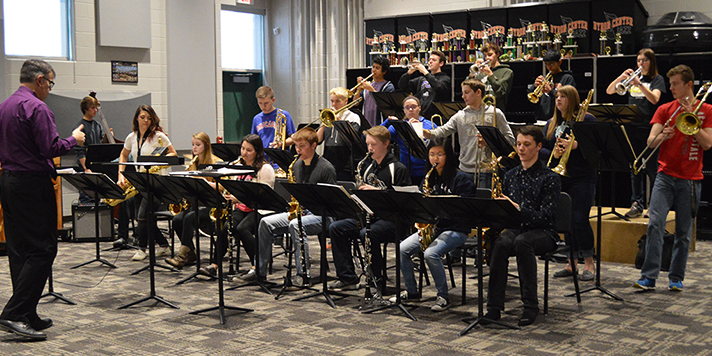 The Byron Center Jazz Orchestra, directed by Marc Townley, in rehearsal