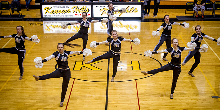 The Knights’ Varsity cheerleading team provided some of the between games entertainment
