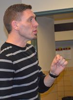Pastor Tommy McCaul, from Grand Rapids First Church, talks to students about communicating well