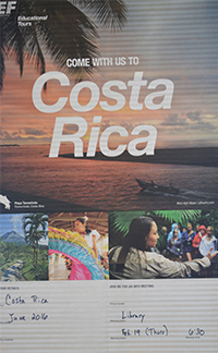 Posters on the classroom walls invite students to travel abroad with Rybarczyk