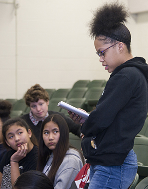 Valleywood student Chrissy Turnbull reads her poetry at a workshop led by The Diatribe